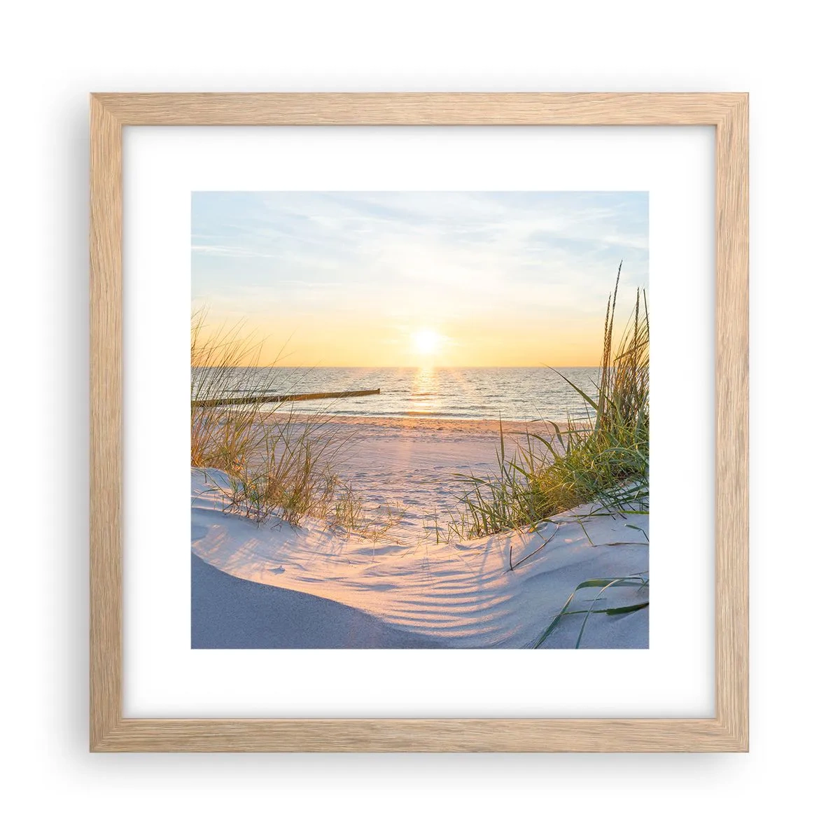 Poszter világos tölgy keretben - A tenger hangja, a madarak éneke, egy vad tengerpart a fű között... - 30x30 cm