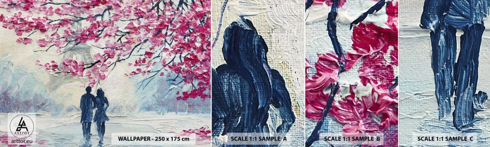 Fotótapéta Minta Öntapadós Deluxe Sticker - Romantikus séta - Párizs, Eiffel-torony, Szerelmes pár - 100x30 cm