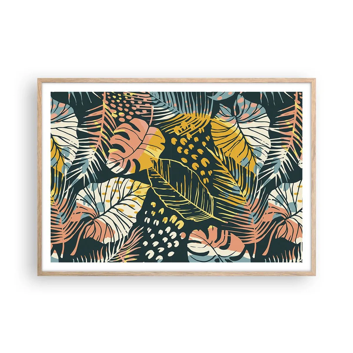 Poszter világos tölgy keretben - Leveles fantázia - 100x70 cm