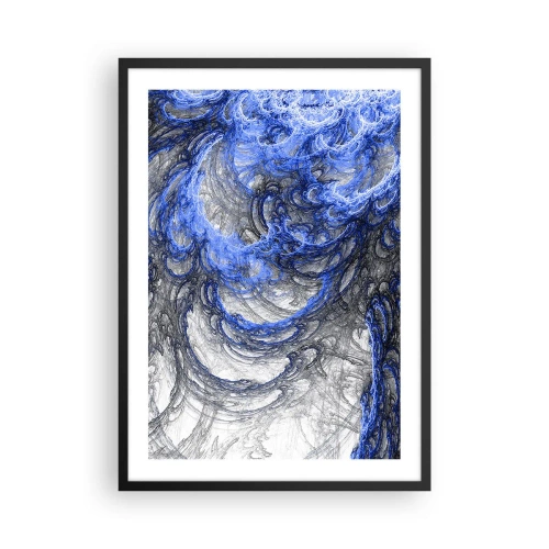 Poszter fehér keretben - Absztrakt hullámok kék és szürke árnyalatokban - 50x70cm - Egy hullám születése - Modern fali dekoráció nappalihoz és hálószobához ARTTOR