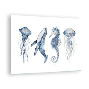 Üveg kép - Tengeri lények finom akvarell stílusban - 70x50cm - Tengeri csodák - Modern fali dekoráció nappalihoz és hálószobához ARTTOR