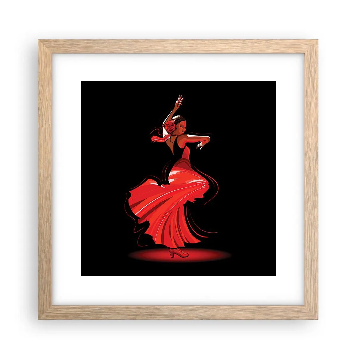 Poszter világos tölgy keretben - A flamenco tüzes szelleme - 30x30 cm