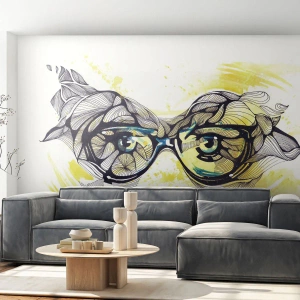 Fotótapéta Premium Sand - Kék szemüvegen keresztül - Absztrakció, Női szemüveg, Női Szemek - 500x350 cm