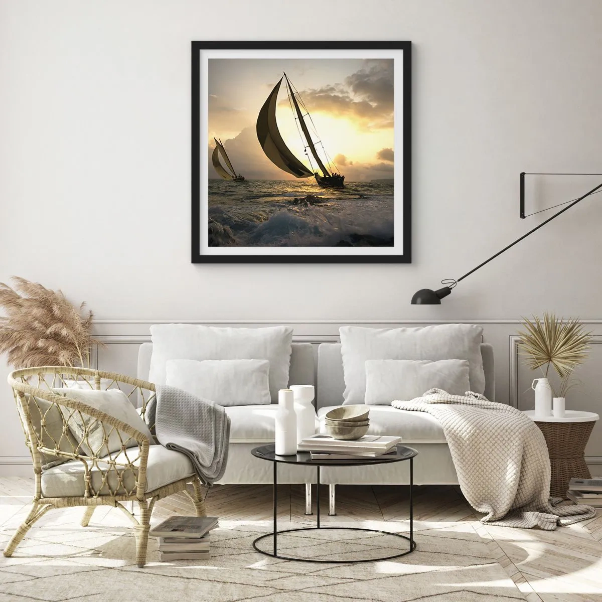 Poszter fehér keretben - Széllel és széllel szemben - 60x60 cm