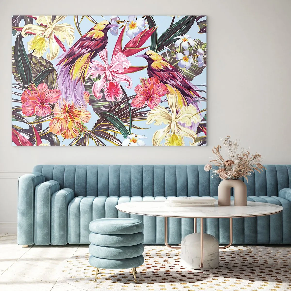 Üveg kép - Szirmok és tollak - 100x70 cm