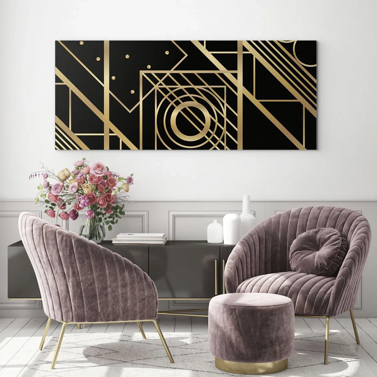 Üveg kép - Arany geometria - 120x50 cm