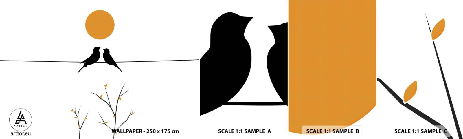 Fotótapéta Minta Öntapadós Deluxe Sticker - Fülemüle este - Absztrakció, Madarak, Grafika - 100x30 cm
