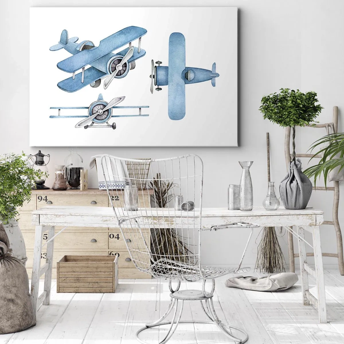 Vászonkép - Kék retro repülőgépek - 70x50cm - Egy született győztes - Modern fali dekoráció nappalihoz és hálószobához ARTTOR