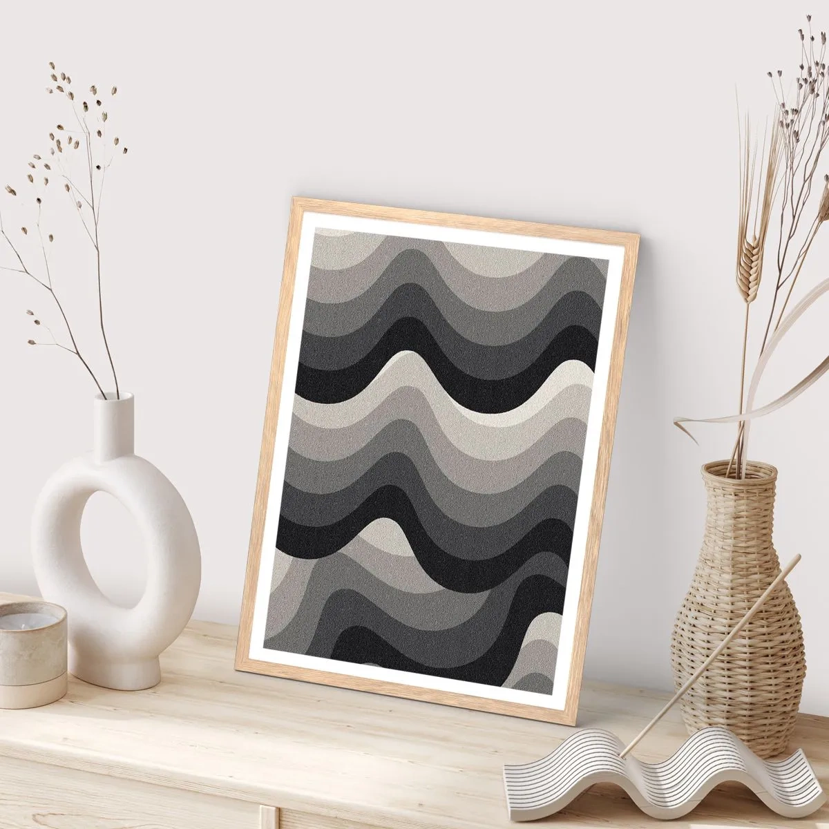 Poszter világos tölgy keretben - Hullám a hullám után - 70x100 cm