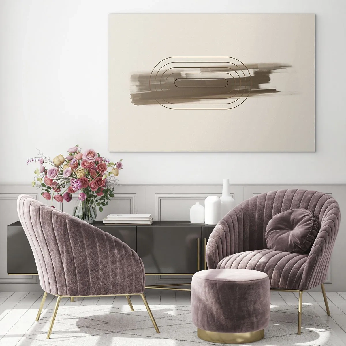 Üveg kép - Barna árnyalatú absztrakció minimalista mintával - 70x50cm - Szürke fuvallat - Modern fali dekoráció nappalihoz és hálószobához ARTTOR