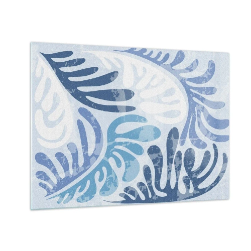 Üveg kép - Dekoratív páfránylevelek kék árnyalatokban világos háttéren - 70x50cm - Kék páfrányok - Modern fali dekoráció nappalihoz és hálószobához ARTTOR