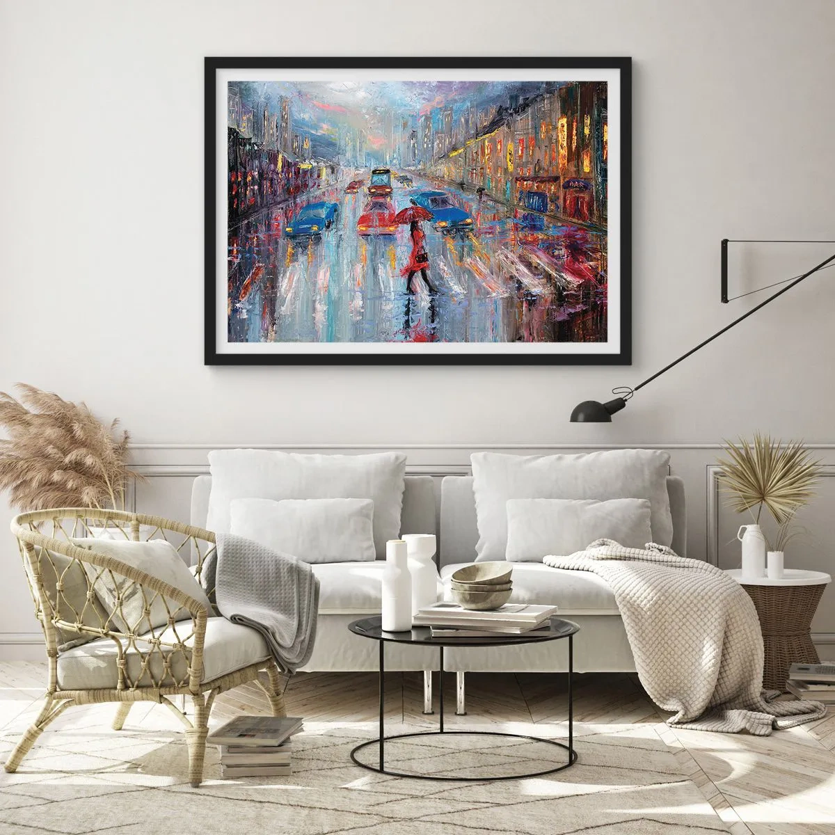 Poszter fehér keretben - Esős délután a városban - 50x40 cm