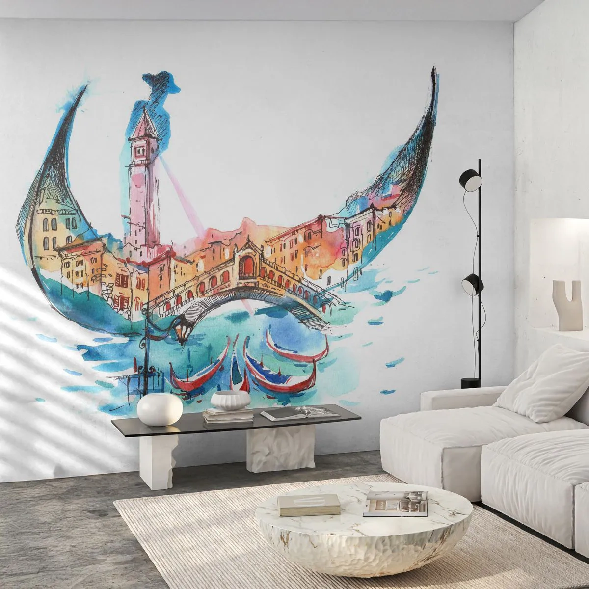 Öntapadós Fotótapéta Deluxe Sticker - A városon keresztül hajózunk - Absztrakció, Velence, Híd - 250x175 cm