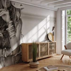 Fotótapéta Standard Eco - Stílusos nő szépia tónusú ékszerekben - 100x70cm - Mint egy leány - Modern fali dekoráció nappalihoz és hálószobához ARTTOR