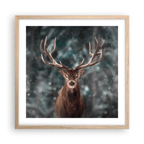 Poszter világos tölgy keretben - Az erdő királya koronázva - 50x50 cm