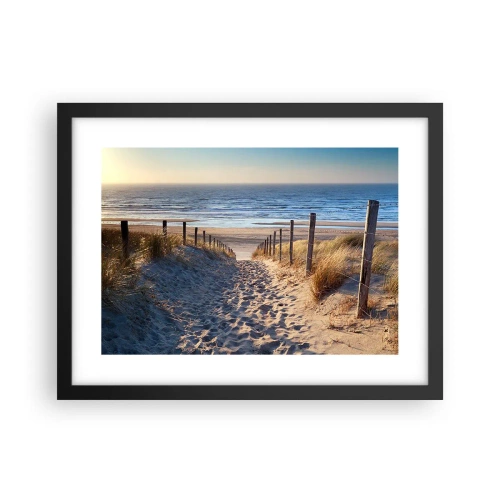 Poszter fehér keretben - A tenger hangja, a madarak éneke, egy vad tengerpart a fű között... - 40x30 cm