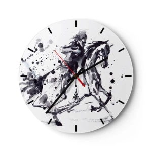 Falióra, Óra - Fekete-fehér akvarell lovas - 30x30cm - Fekete lovag - Modern fali dekoráció nappalihoz, konyhához és hálószobához ARTTOR