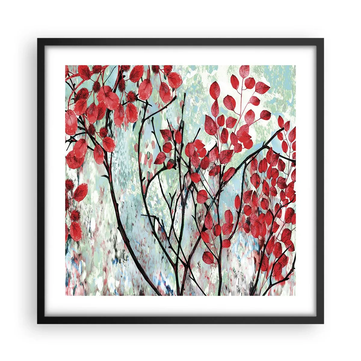 Poszter fehér keretben - Fa skarlát színben - 50x50 cm