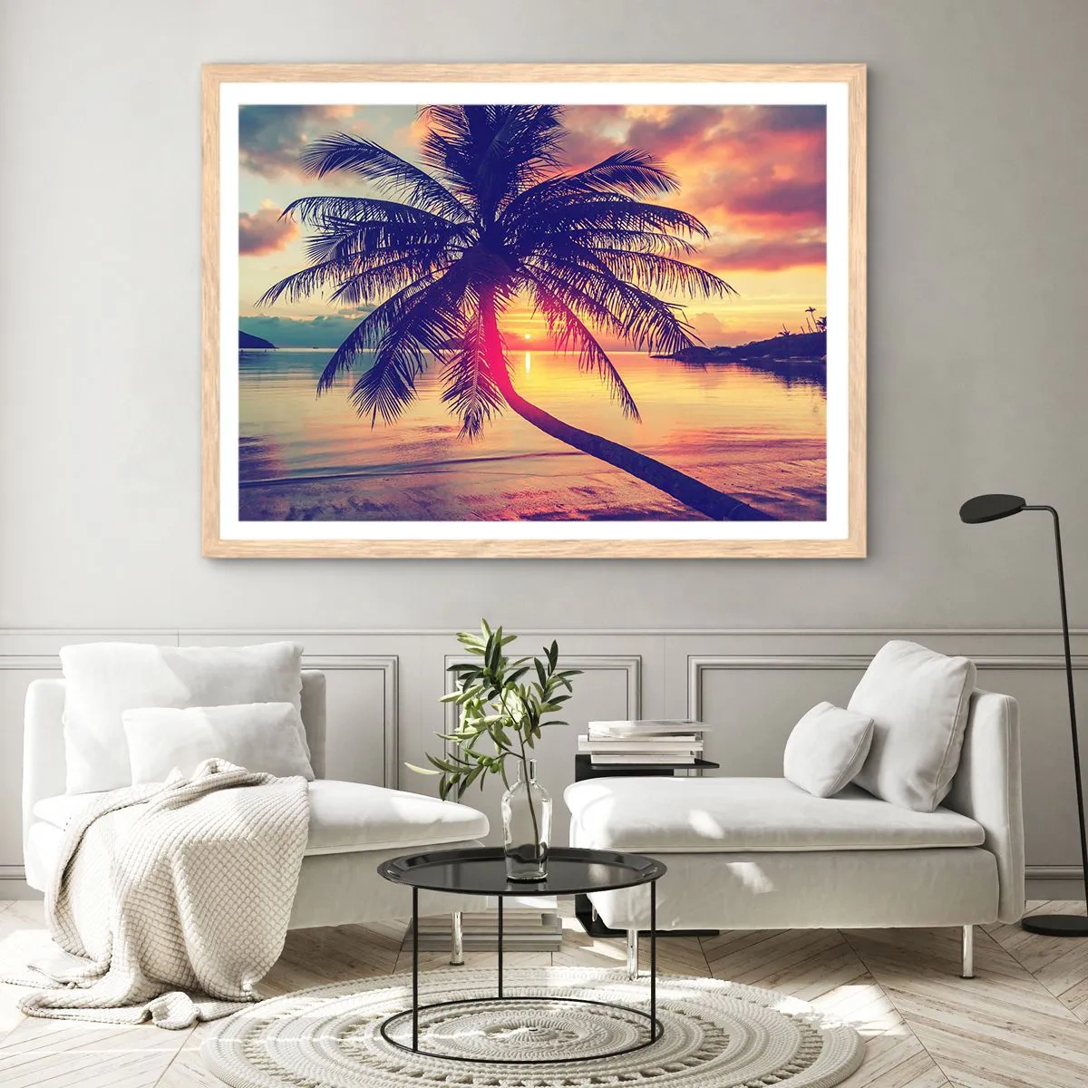 Poszter világos tölgy keretben - Este a pálmafák alatt - 40x30 cm