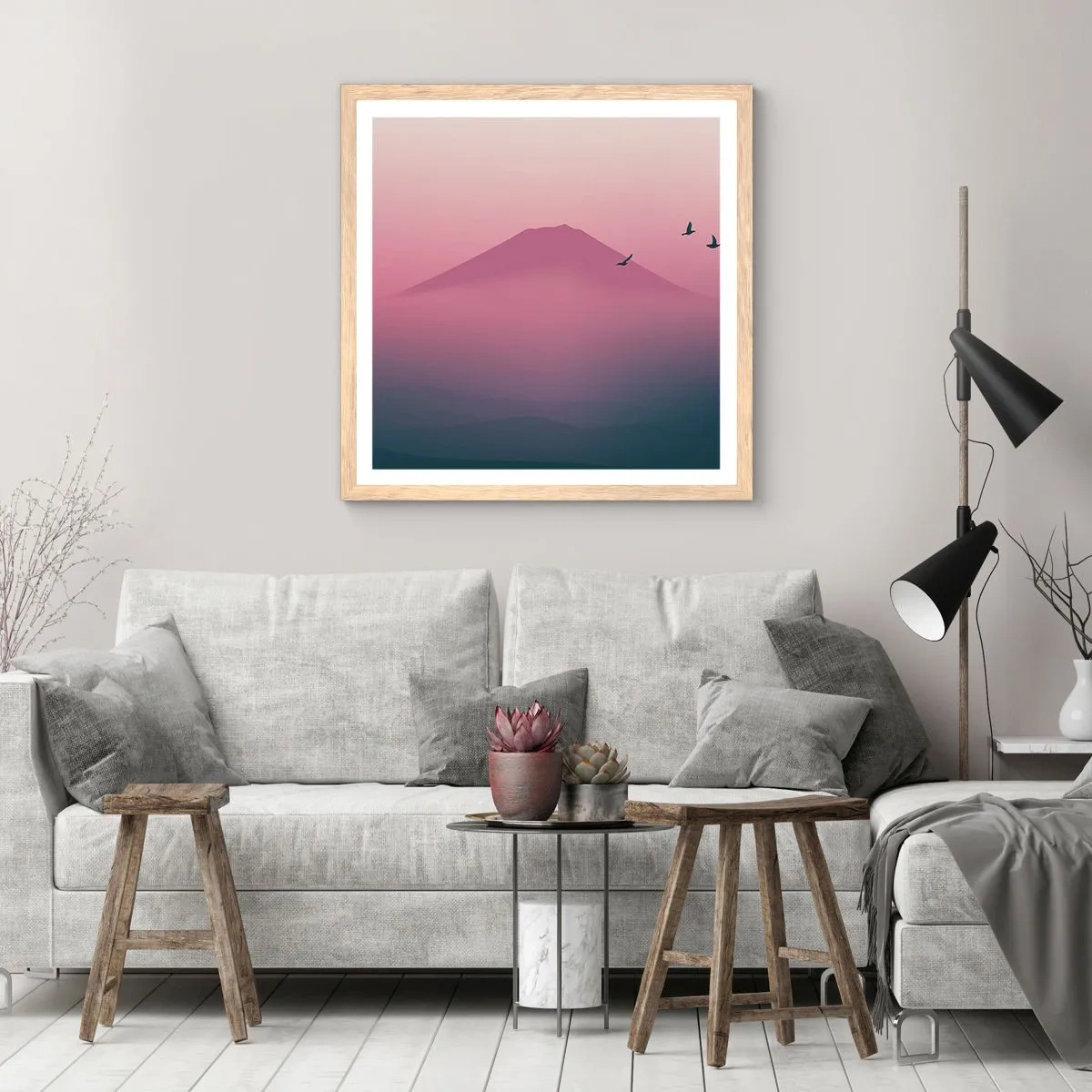 Poszter világos tölgy keretben - Vándorok a felhők felett - 50x50 cm