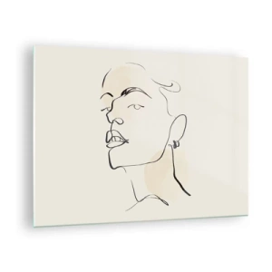 Üveg kép - Nő portréja minimalista vonalakkal világos háttér előtt - 70x50cm - Büszke tekintet - Modern fali dekoráció nappalihoz és hálószobához ARTTOR