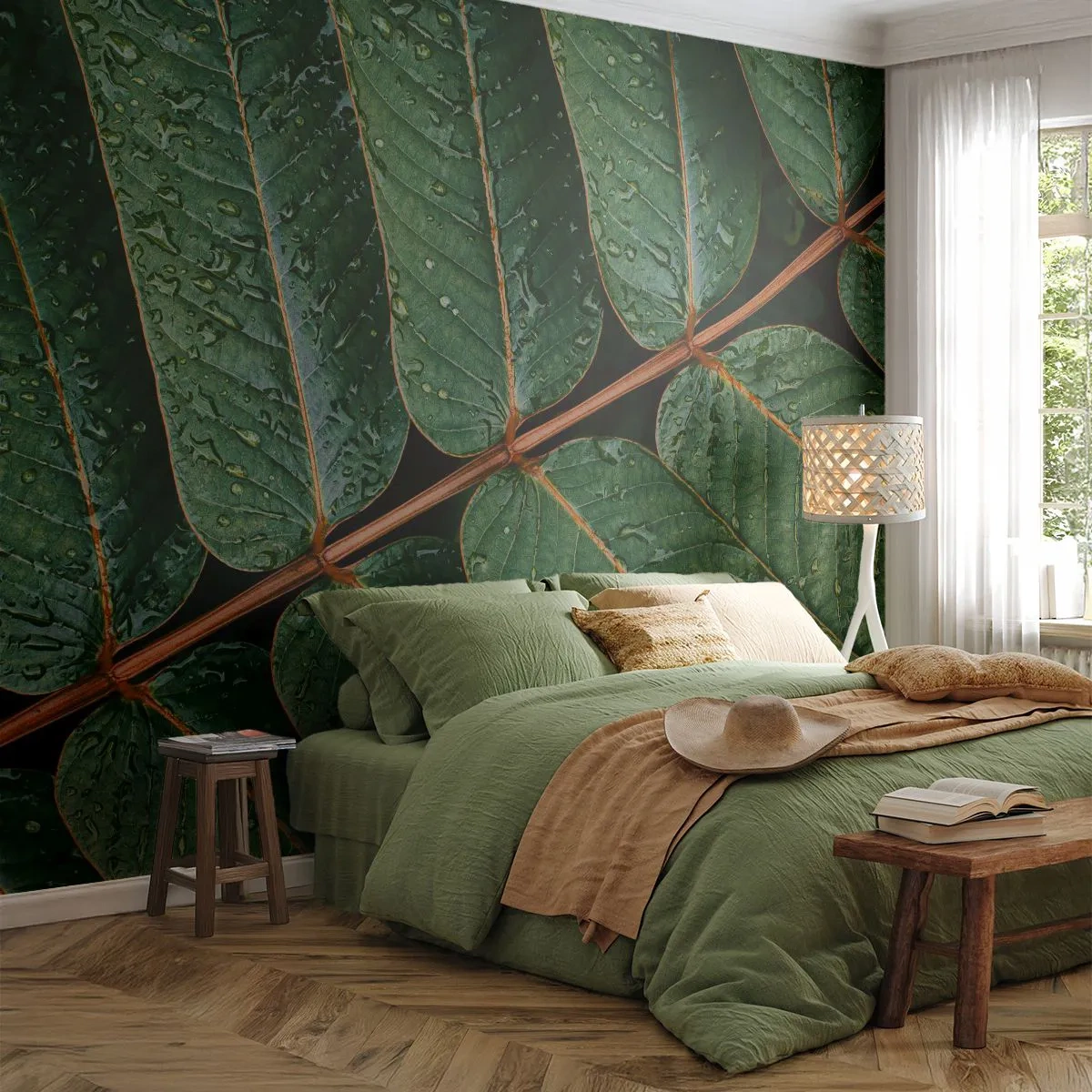 Fotótapéta Premium Canvas - Zöld ritmusban - Zöld levelek, Trópusi növény, Darab - 250x175 cm