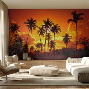 Fotótapéta Standard Eco - Pálmafák az aranyló égbolt ellen naplementekor - 100x70cm - Égnek a hegyek, égnek az erdők - Modern fali dekoráció nappalihoz és hálószobához ARTTOR