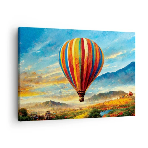 Vászonkép - Egy színes léggömb egy festői táj felett - 70x50cm - A csendben többet látsz - Modern fali dekoráció nappalihoz és hálószobához ARTTOR