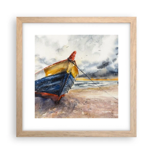 Poszter világos tölgy keretben - Pihenés a parton - 30x30 cm