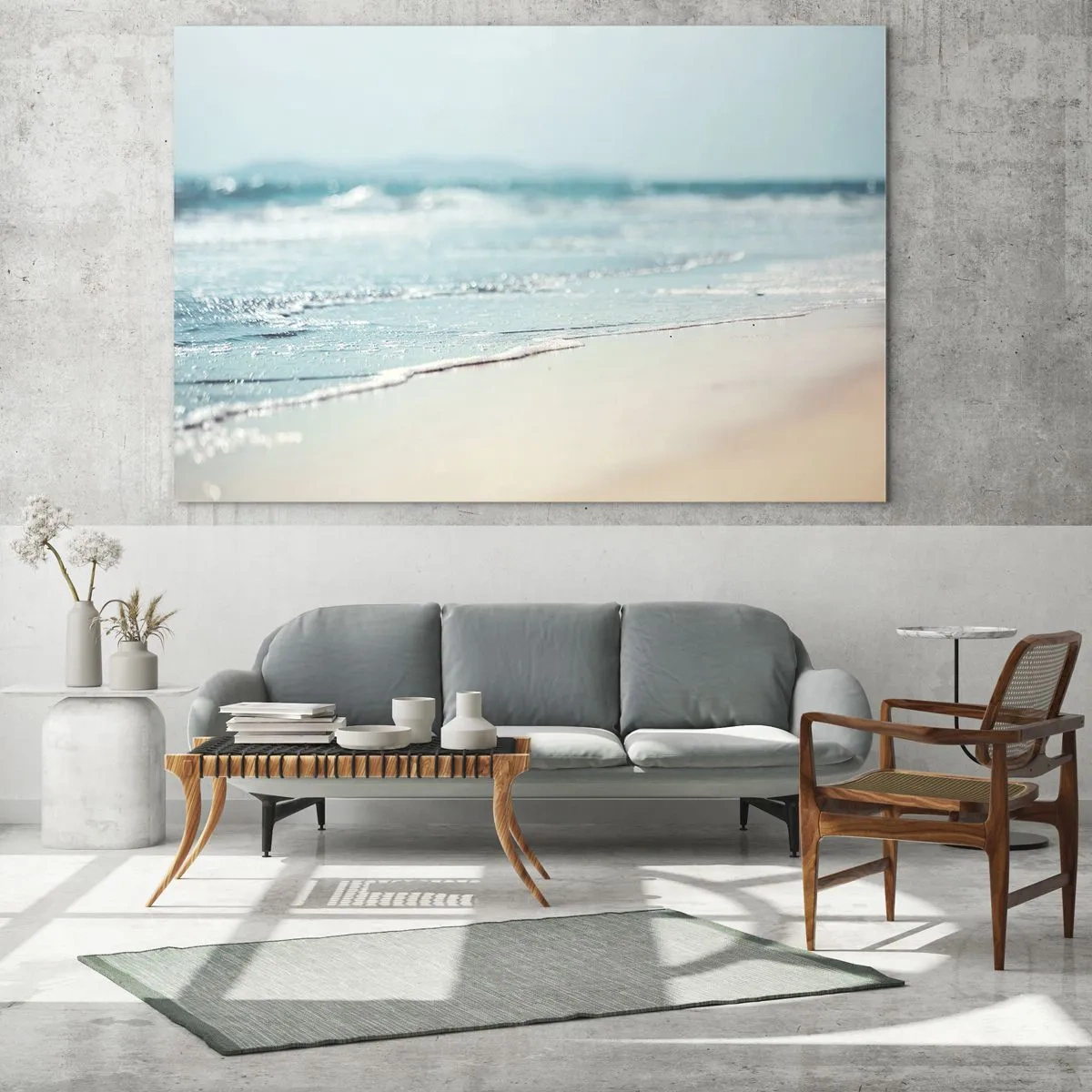 Üveg kép - Gyengéd óceánhullámok nyaldossák a homokos tengerpartot - 70x50cm - Hő és zaj - Modern fali dekoráció nappalihoz és hálószobához ARTTOR