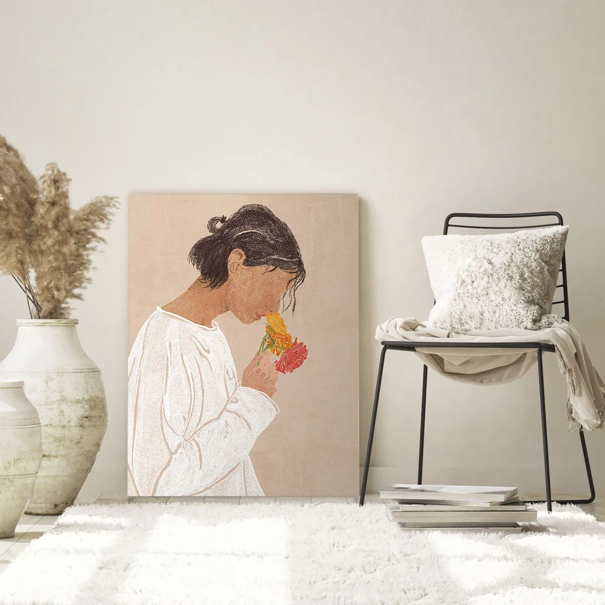 Üveg kép - Lány és virágok - 50x70 cm