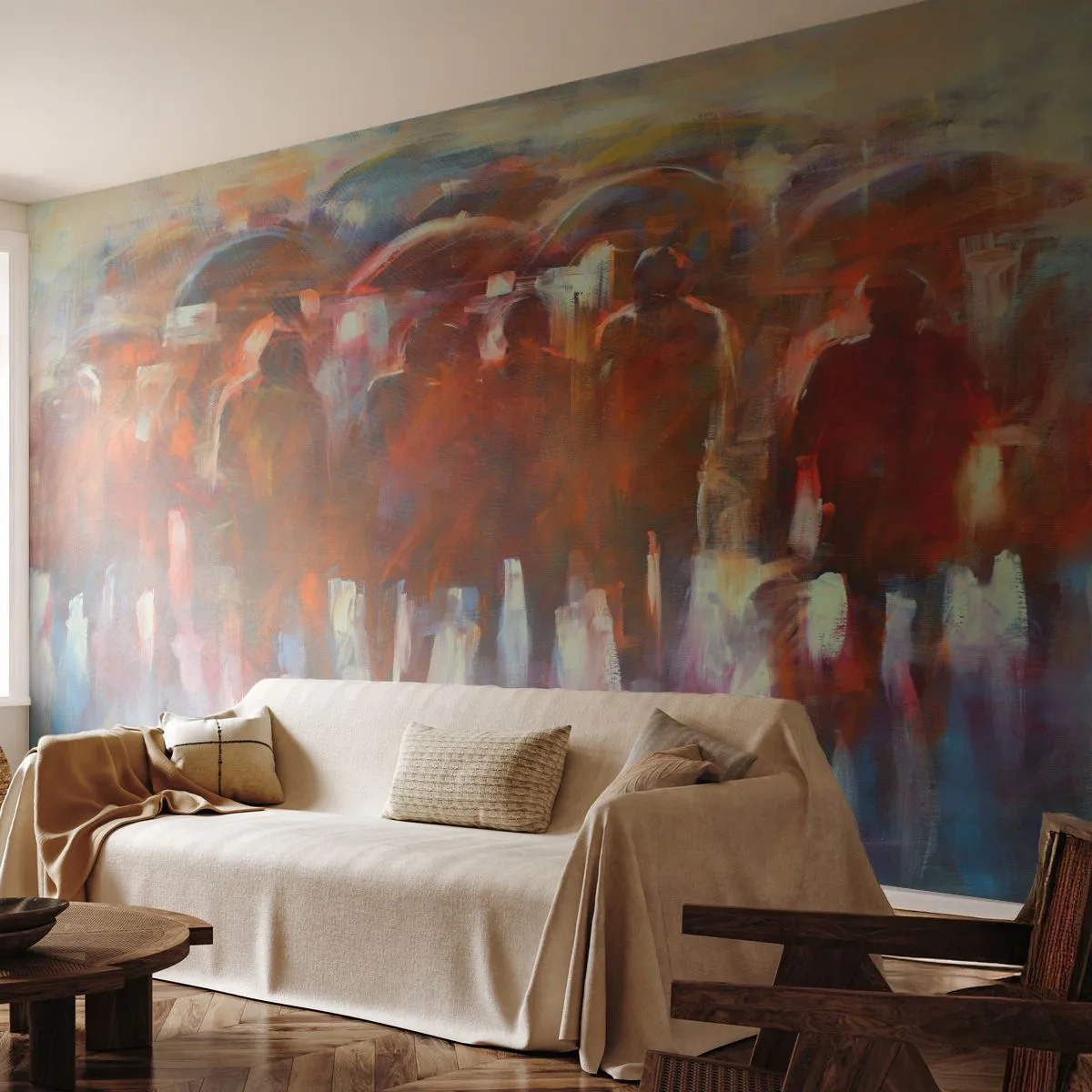 Fotótapéta Premium Canvas - Egyenlőek esőben és ködben - Emberek, Nyüzsgő város, Darab - 200x140 cm