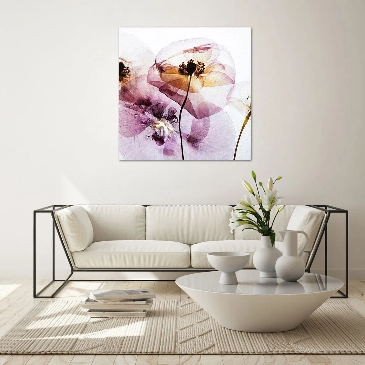 Üveg kép - Átlátszó virág test - 50x50 cm