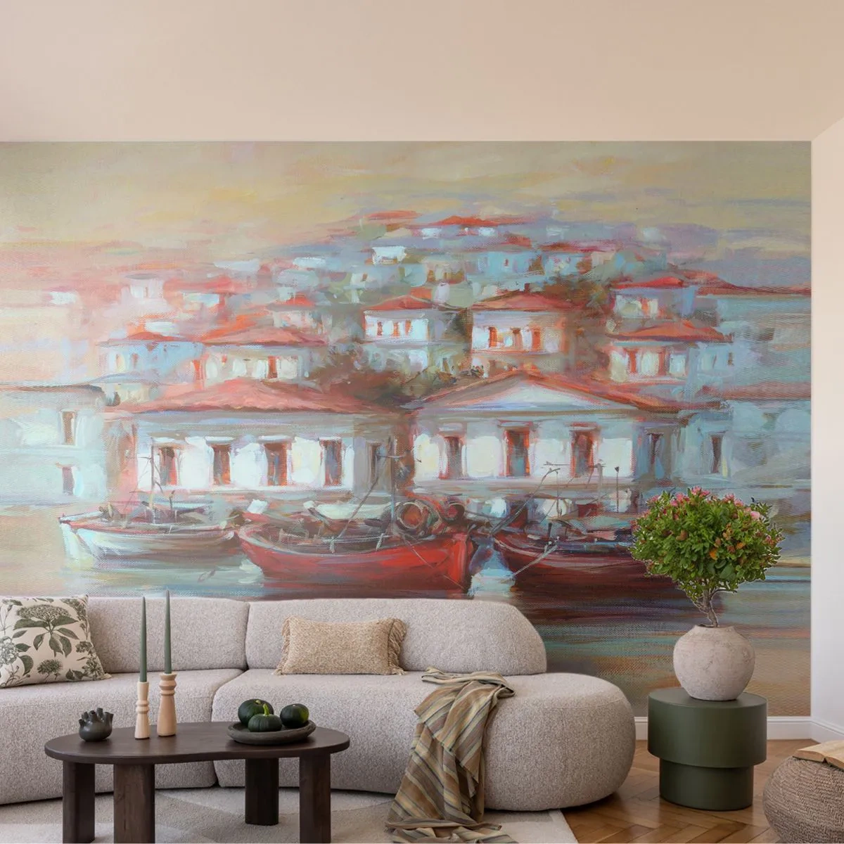 Fotótapéta Premium Canvas - Boldog kisváros - Építészet, Vitorlás, Kikötő - 250x175 cm