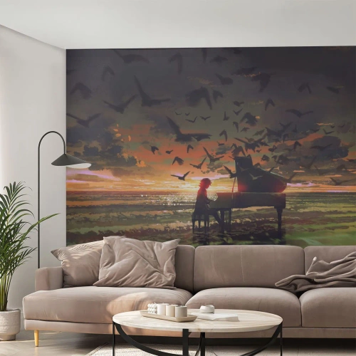 Fotótapéta Premium Sand - Koncert zongorára és a hullámokra - Absztrakció, Zongora, Zene - 100x70 cm
