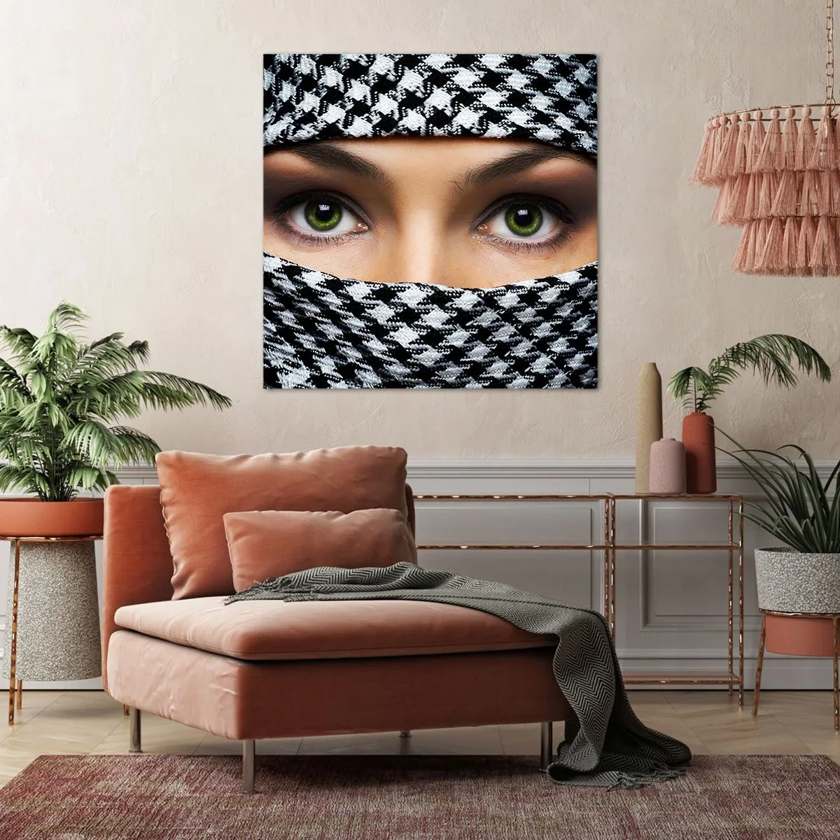 Vászonkép - Egy fátyolos zöld szemű szépség portréja - 40x40 cm