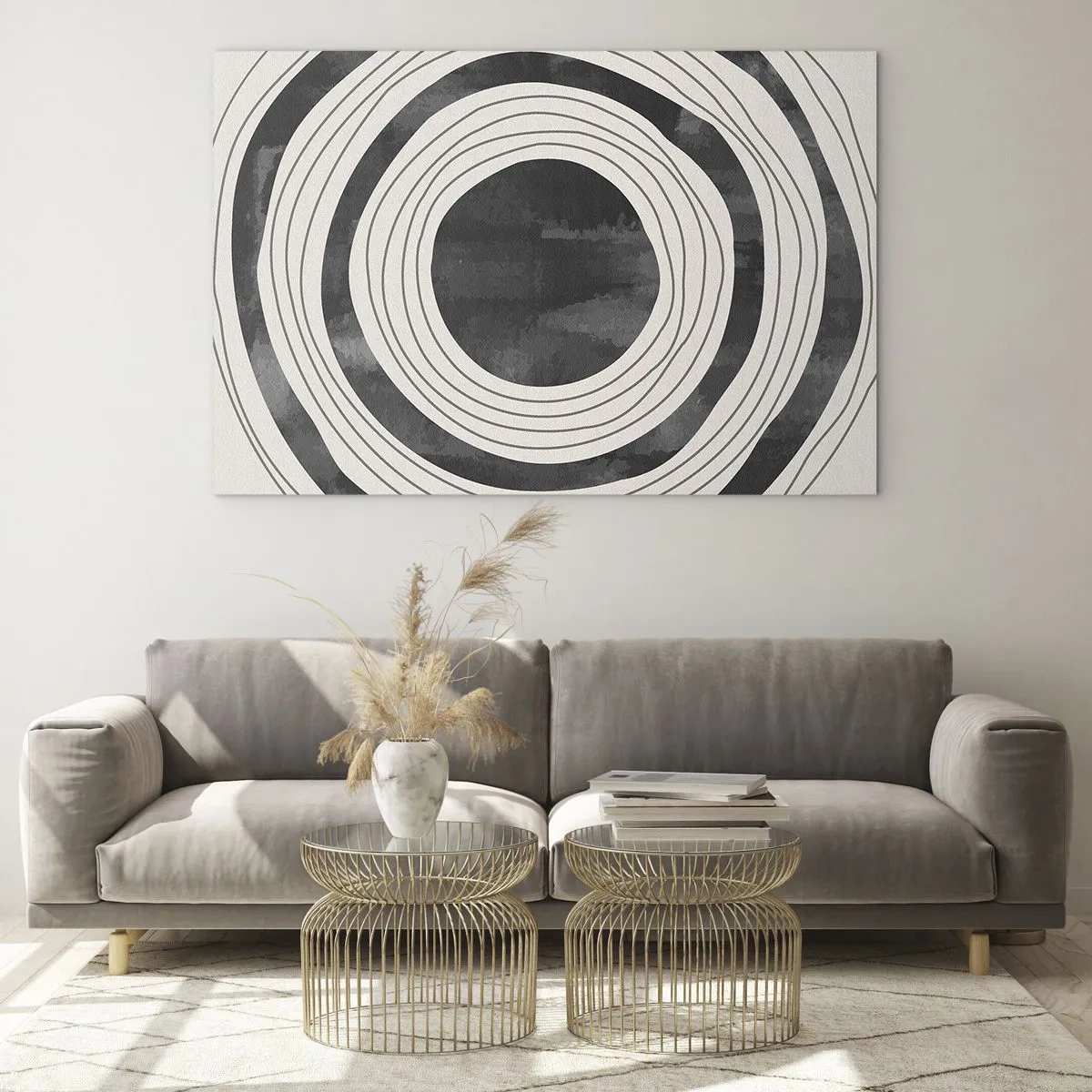 Üveg kép - Fekete-fehér koncentrikus körök szabálytalan körvonalakkal - 70x50cm - A legmélyén - Modern fali dekoráció nappalihoz és hálószobához ARTTOR