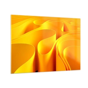 Üveg kép - Absztrakt hullámok arany és narancs árnyalataiban - 70x50cm - Mint a nap hullámai - Modern fali dekoráció nappalihoz és hálószobához ARTTOR