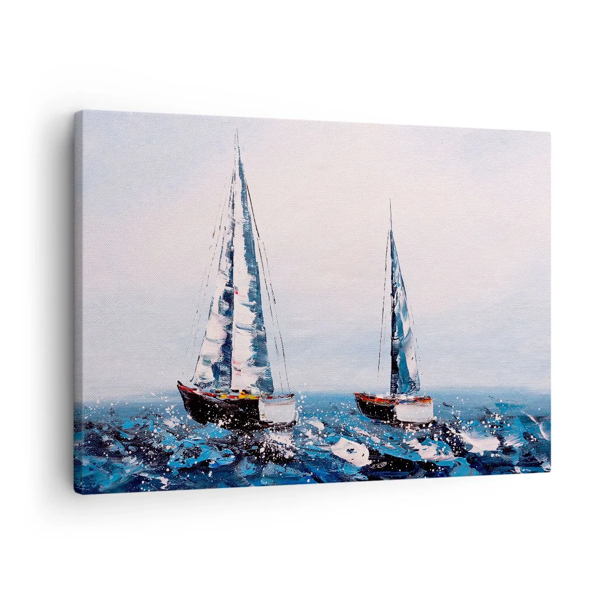 Vászonkép - Vitorlások viharos tengeren festői kompozícióban - 70x50cm - A szél testvérisége - Modern fali dekoráció nappalihoz és hálószobához ARTTOR