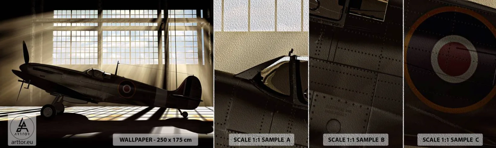 Fotótapéta Minta Premium Sand - Harcos pihenése - Repülőgép, Repülési Hangár, Repülőgép - 100x30 cm