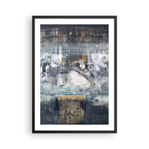 Poszter fehér keretben - Absztrakt kompozíció szürke és arany árnyalatokban. - 50x70cm - Mint a jégen, mint a csomón - Modern fali dekoráció nappalihoz és hálószobához ARTTOR