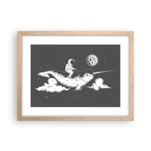 Poszter világos tölgy keretben - Űrlovas - 40x30 cm