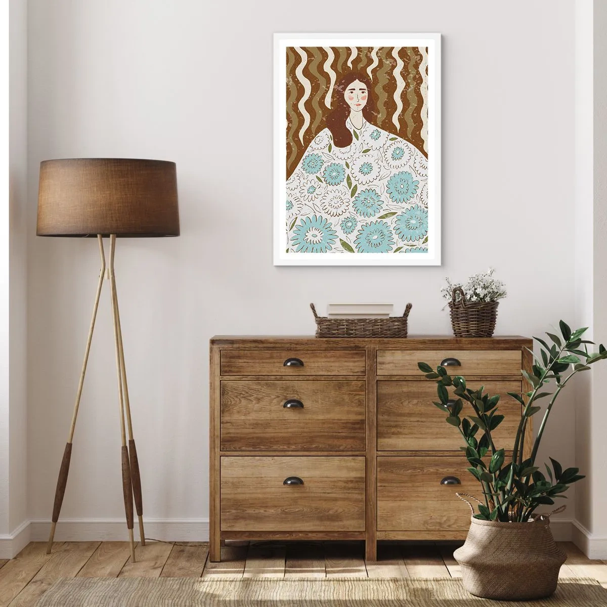 Poszter fekete keretben - Portré virágos köntösben - 70x100 cm