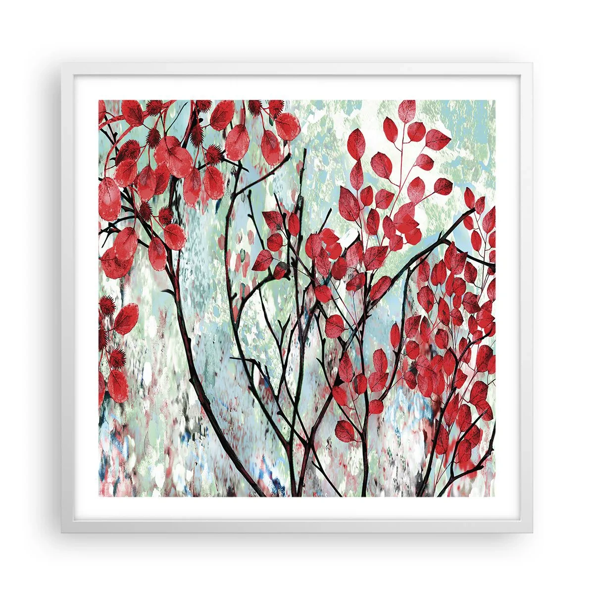 Poszter fekete keretben - Fa skarlát színben - 60x60 cm