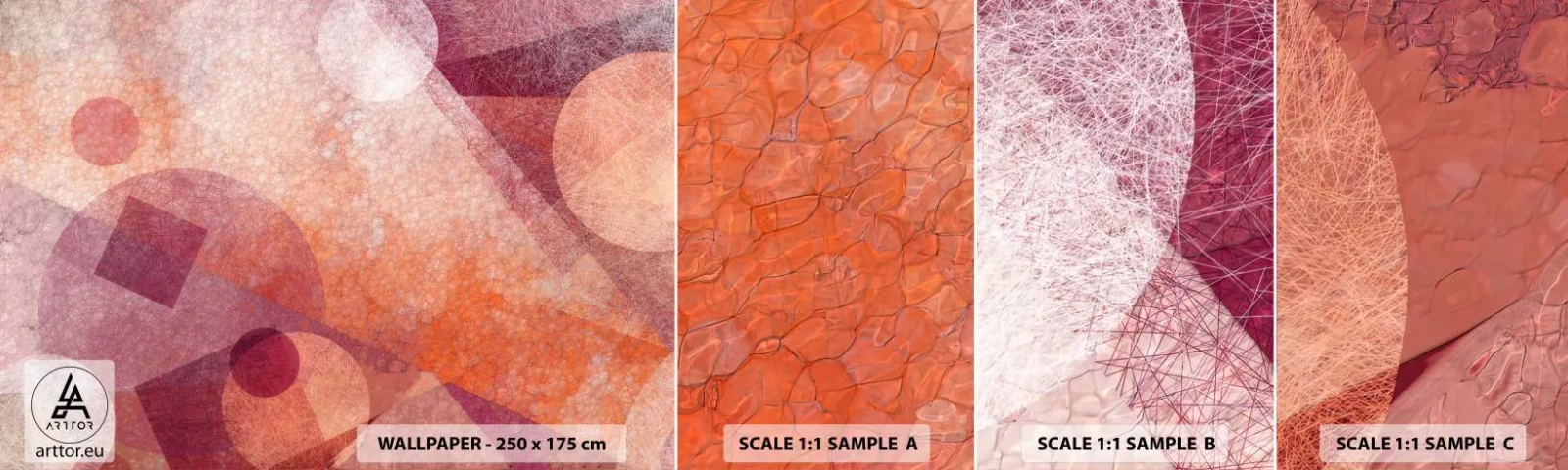 Fotótapéta Minta Öntapadós Deluxe Sticker - Geometriai transzformációk rózsaszínben - Absztrakció, Darab, Modern minta - 100x30 cm