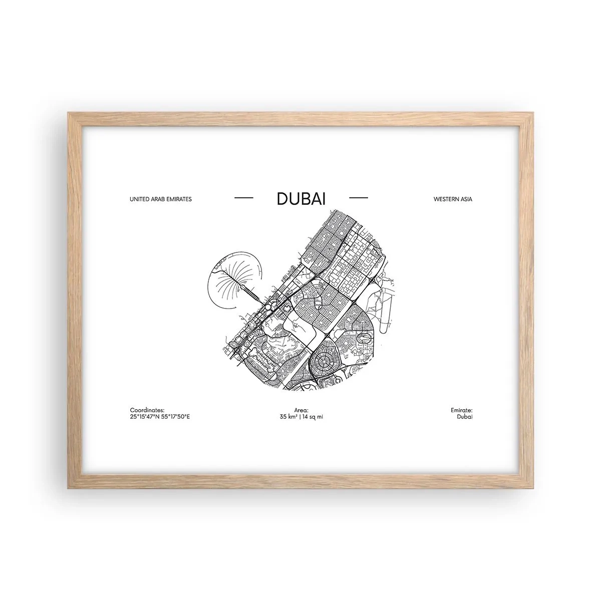 Poszter világos tölgy keretben - Dubai anatómiája - 50x40 cm