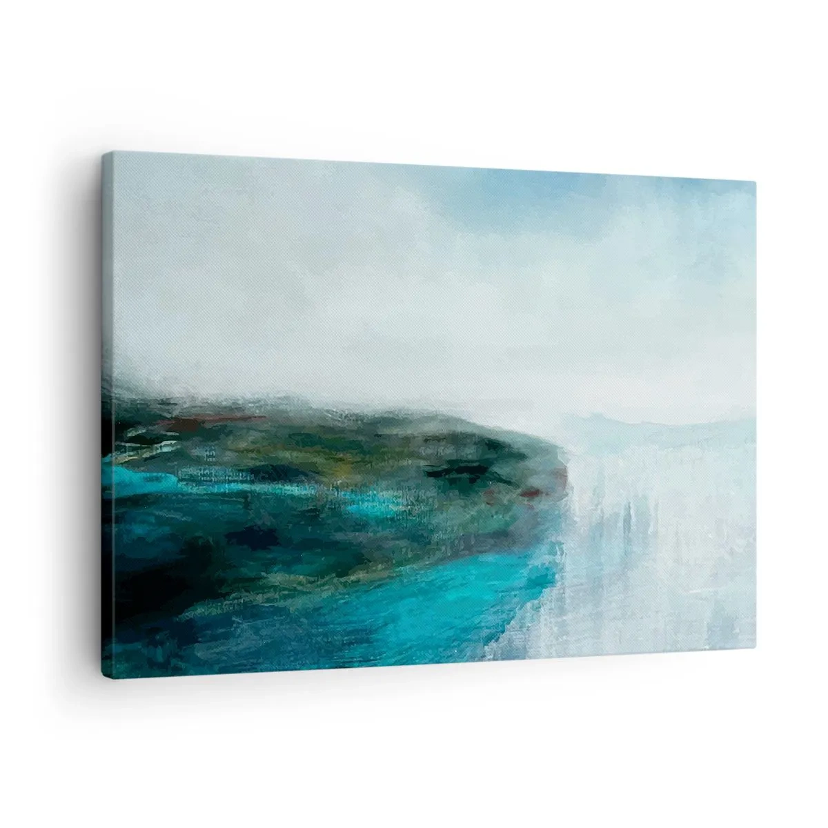 Vászonkép - Absztrakt tájkép türkiz és szürke árnyalatokban - 70x50cm - Tengeri absztrakció - Modern fali dekoráció nappalihoz és hálószobához ARTTOR