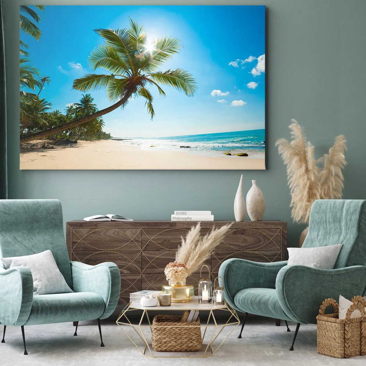 Vászonkép - Pálmafás strand trópusi tájban - 70x50cm - Nem mutatni senkinek - Modern fali dekoráció nappalihoz és hálószobához ARTTOR