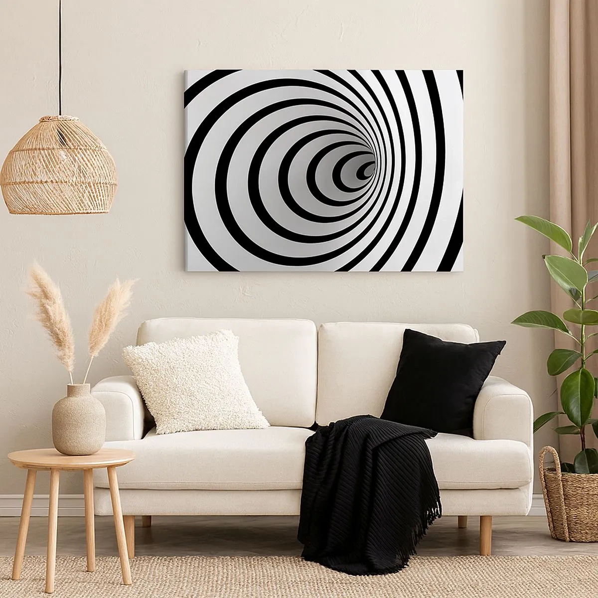 Vászonkép - Egy fekete-fehér spirál hipnotikus hatást kelt - 70x50cm - Te sem tudsz ellenállni? - Modern fali dekoráció nappalihoz és hálószobához ARTTOR
