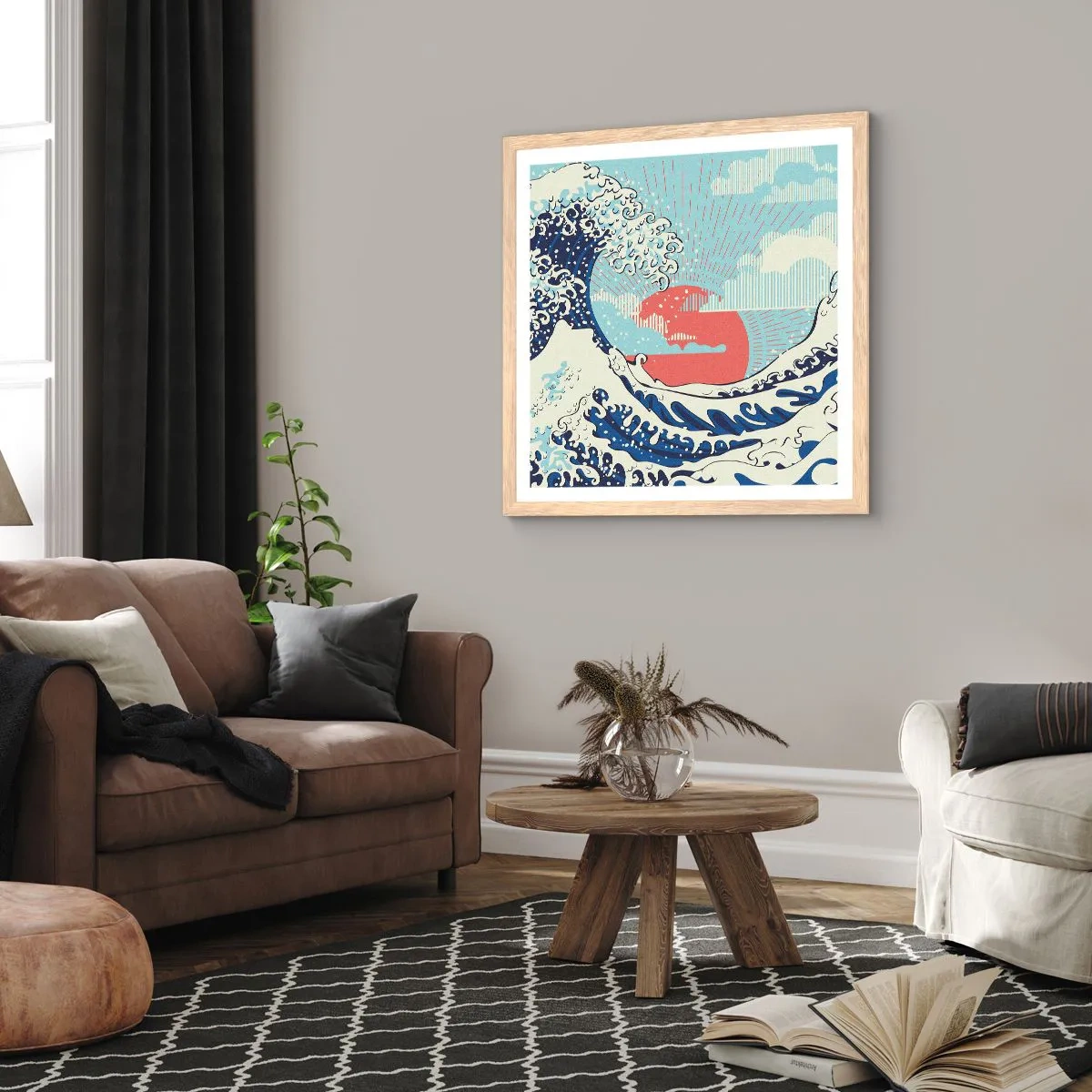 Poszter világos tölgy keretben - Japán inspirációból - 30x30 cm